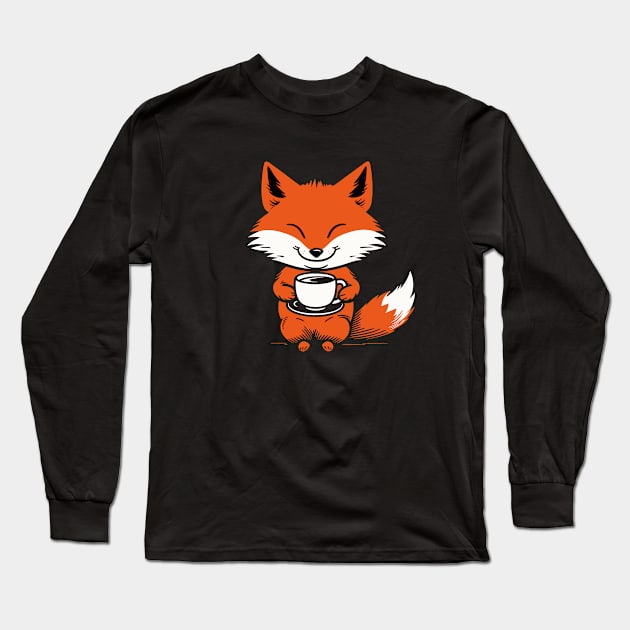 Brewed Obsession: Caffeine Addict Fox Long Sleeve T-Shirt by Kibo2020